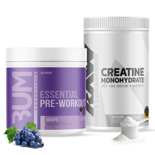 [BRSRG2QOOEHBQ3Q4] RAW Nutrition Creatine Monohydrate & Grape Pre-Workout Powder Bundle