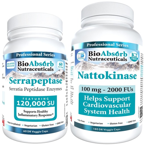 [BRSRAY35CQHQO2D4] Bio Absorb Nattokinase Supplement 180 Caps - Serrapeptase Enzyme 60 Caps Bundle