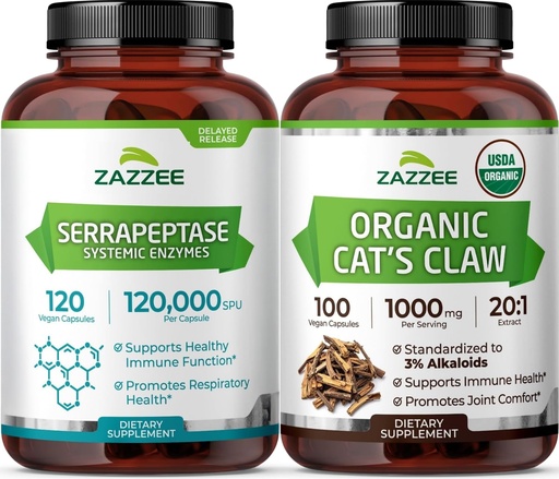 [BRSRGGAYBF4GCHI7] Zazzee Organic Seasonal Wellness Bundle | Organic Cat’s Claw 20:1 Extract Plus Serrapeptase Enzyme Capsules | Non-GMO Vegan & ISO Lab Tested