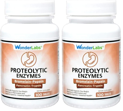 [BRSRGFI6AANB43A3] Wonder Laboratories Proteolytic Enzymes | Bromelain Papain Pancreatin Trypsin 550 mg Total with Standardized Amylase, Lipase, and Protease, 100 Tablets (Pack of 2)