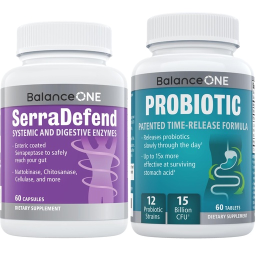 [BRSRACT4OR7AMA3V] Balance ONE Probiotic & SerraDefend Bundle – 15 Billion CFUs Probiotic with Time-Release Technology + Serrapeptase for Healthy Digestion, Immune Support & Gut Health – Delayed-Release, Vegan