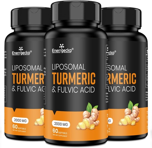 [BRSRMGD3OZYQMG36] 2000 mg Liposomal Turmeric Curcumin with Black Pepper & Ginger for Superior Absorption with Fulvic Acid and Humic Acid 180 Softgels - 3 Month Supply