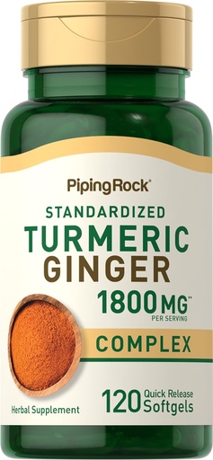 [BRSRMH35DMNBOFDO] Piping Rock Turmeric and Ginger Supplement | 120 Softgel Capsules | with Black Pepper Extract | Herbal Extract Complex | Non-GMO, Gluten Free