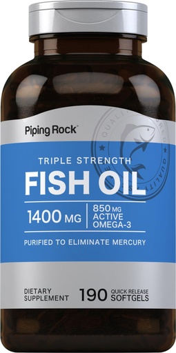 [BRSROBIBAR6RGCLB] Piping Rock Fish Oil Omega 3 Supplement | 1400 mg | 190 Softgels | for Women and Men | Triple Strength | with EPA & DHA | Non-GMO & Gluten Free