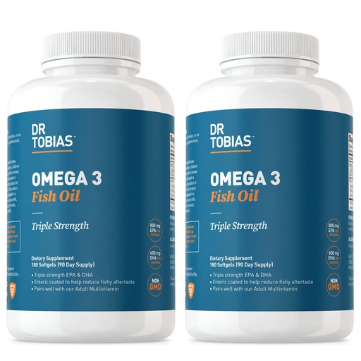 [BRSRMZQCAUCRAELH] Dr. Tobias Omega 3 Fish Oil 2000mg Triple Strength with 800mg EPA 600mg DHA Per Serving | Fish Oil Omega 3 Supplements for Heart Brain & Immune Support - 360 Softgels (180 Servings)