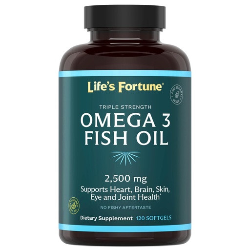 [BRSROFAKA4HA4HTU] Life's Fortune Fish Oil Omega 3 Concentrate Supplement 2500 mg, 120 Softgels, High Potency, EPA & DHA Fatty Acid - Heart, Brain, Skin, Joints - Non GMO