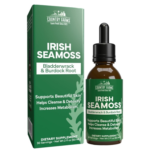 [BRSROZT5CMPGAFA2] Country Farms Irish Sea Moss Liquid, Supports Beautiful Skin, Cleans and Detoxify, Immune Support, Promotes Healthy Gut, Promotes Natural Energy Levels, Burdock, Irish Moss and Bladderwrack, 2 Fl Oz