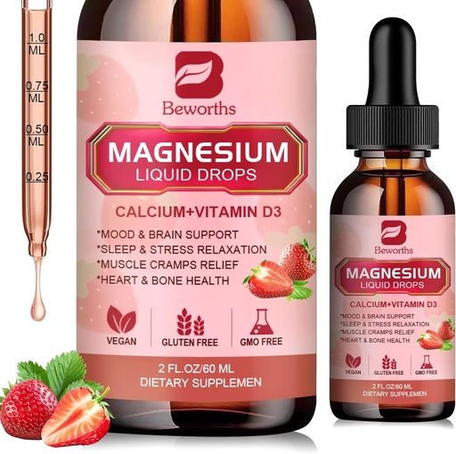 [BRSROHQ5C4PRSHQZ] Magnesium Liquid Drop, Magnesium Glycinate Supplement Complex with Magnesium Taurate, Citrate, Calcium, Potassium, Vitamin, Zinc - Support Relaxation, Energy and Bowel Health