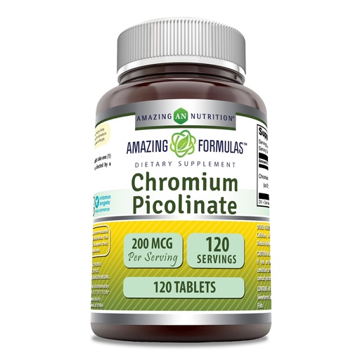 [BRSRMCQYBACBU3DK] Amazing Formulas Chromium Picolinate Supplement | 200 Mcg Per Serving | Tablets | Non-GMO | Gluten Free | Made in USA (120 Count)
