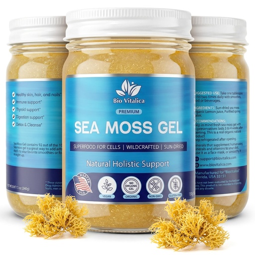 [BRSRMYL6DNYAGDLX] BioVitalica Organic Irish Sea Moss Gel 12oz - USA Made Dr.Sebi Wildcrafted Seamoss - Vegan Superfood with Iodine, Bladderwrack & Burdock Root for Immune & Energy Boost, Skin & Hair Health - Pack of 1