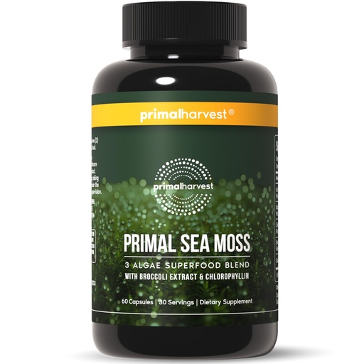 [BRSRG2QFCEPRGDLD] Primal Harvest Sea Moss Capsules with Bladderwack and Irish Sea Moss, Chlorella, Broccoli Seed Extract Plant-Based Supplements for Adults