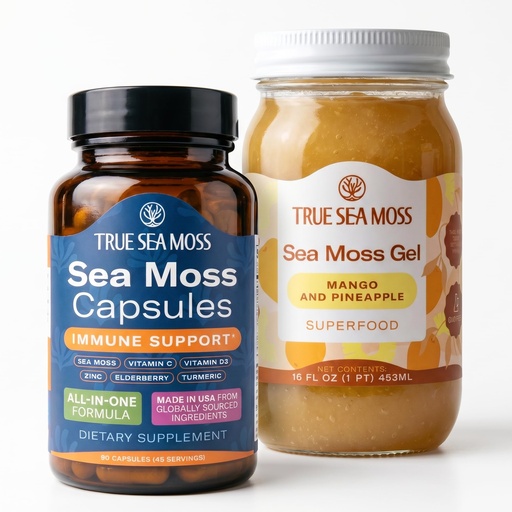 [BRSRGCY2CMDR6F3L] TrueSeaMoss Bundle – Immune Caps & Mango/Pineapple Sea Moss Gel
