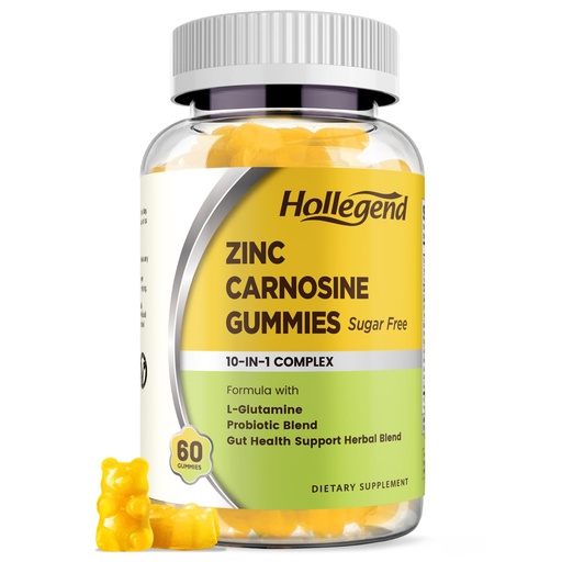 [BRSRGZQYDMPBUHY7] Zinc Carnosine Supplement Sugar Free, Organic Zinc Carnosine 75mg with L-glutamine, Probiotic & Herbal Blend, Comprehensive Gut & Digestive Health Support, Bloating Relief, Vegan, Non-GMO, 60 Gummies