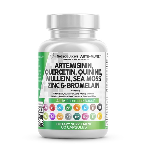 [BRSW2AQPBEJQOCT3] Clean Nutraceuticals Artemisinin Quercetin Zinc Mullein Quinine Supplement with Sea Moss Bromelain Ashwagandha Root Nettle Leaf Bladderwrack Burdock Root Monolaurin Colostrum Rutin