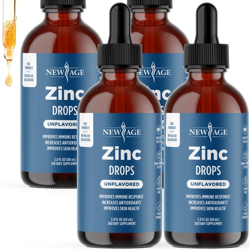 [BRSRGFAZCEJR42TA] Liquid Zinc Drops for All Ages by NEW AGE - Zinc Sulfate for Immune Support, Vegan, Non-GMO & Gluten Free, 120 Day Supply, 4-Pack