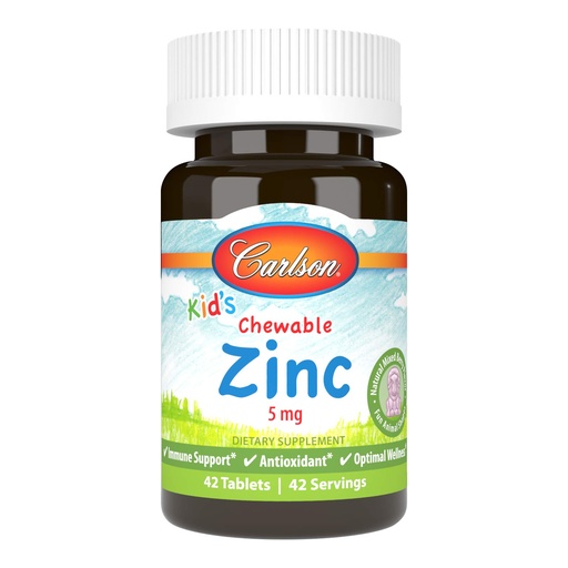 [BRSWYBQLO4NA4A3A] Carlson - Kid's Chewable Zinc, 5 mg, Immune Support, Antioxidant Power, Natural Mixed Berry Flavor, 42 Tablets