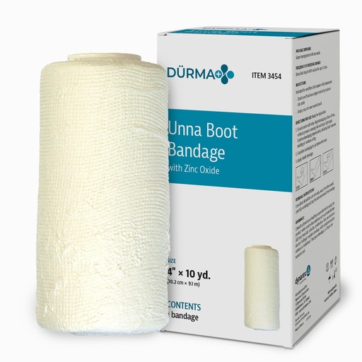 [BRSWIED7AIFWM2TA] Dynarex Dürma+ Unna Boot Bandage with Zinc Oxide - Maintains Moist Environment and Provides Compression for Leg Ulcers, Edema, Sprains - 4" x 10 yds - Box of 1 Roll