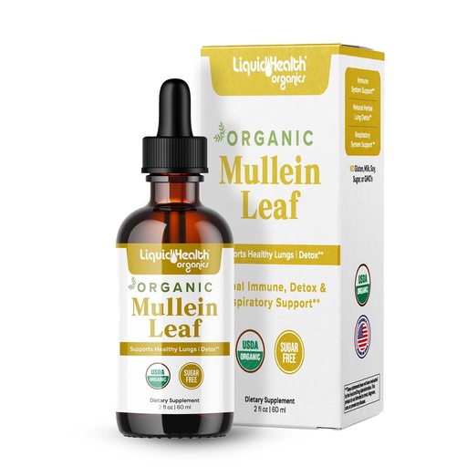 [BRSREZAHDN6BYDLP] LIQUIDHEALTH USDA Organic Mullein Leaf Extract Drops for Lungs - Herbal Cleansing Drops for Smokers, Immune Support, Respiratory Health - 1000mg, 60-Day Supply, Sugar-Free, Made in USA (2 fl oz)