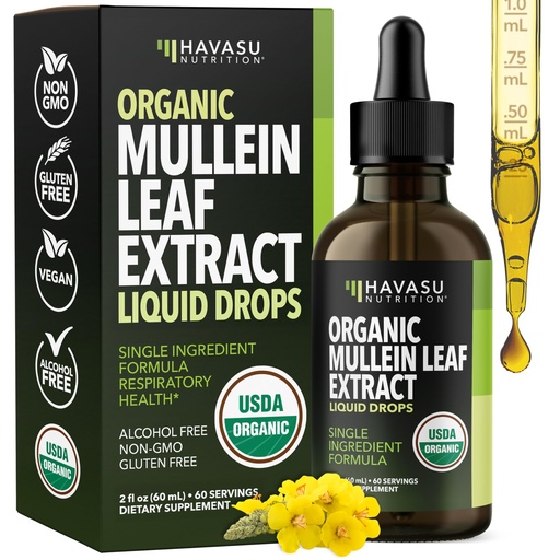 [BRSREYY7PIPRGDTZ] Mullein Drops for Lungs - USDA Organic Mullein Leaf Extract - Respiratory Health and Lung Support Supplement - 2 Fl Oz - Vegan, Non-GMO, and Alcohol Free Formula - Herbal Tincture - 2 Month Supply
