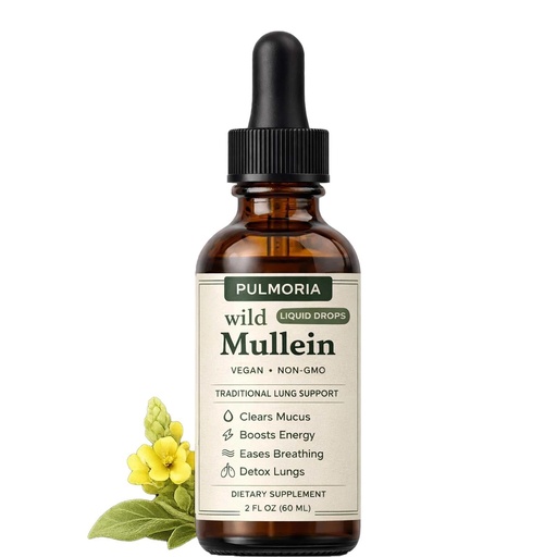 [BRSRGBQ5PMMWEE37] Pulmoria Wild Mullein Lung Drops – Herbal Respiratory Support with Cordyceps, Bromelain, Ginger & Lemon Peel – Liquid Mullein Extract for Clear Breathing & Lung Wellness – Vegan Non-GMO, 2 Fl Oz