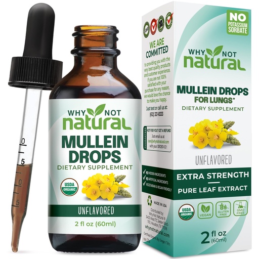 [BRSROCYKCN4BMFYV] USDA Organic Mullein Drops for Lungs - Leaf Extract Tincture Supplement