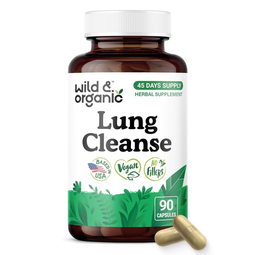 [BRSRAHA3BBYAEADK] Wild & Organic Lung Cleanse Capsules - Lung Support Supplement with Mullein Leaf, Stinging Nettle, Angelica & Korean Panax Ginseng Powder - Vegan, No Fillers, Non-GMO - 90 Count