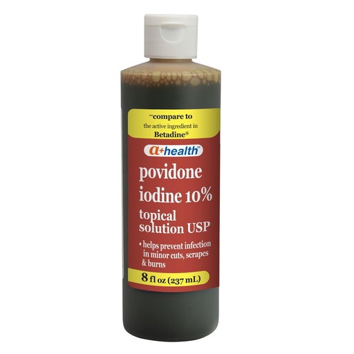 [BRSREYYNCIPBMDQ4] A+Health Povidone Iodine 10%, First Aid Antiseptic, 8 Fluid Ounces, Topical Solution USP, Helps Prevent Infection in Minor Cuts, Scraps and Burns, Wound Care, Made in USA, Wound Care