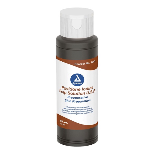 [BRSWI2T4PIOAMFLG] Dynarex Povidone-Iodine Prep Solution, Antiseptic Solution for Skin and Mucosa, Ideal for Surgical Site Preparation, Contains Povidone Iodine 10%, 4 fl. oz., 1 Bottle