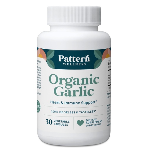 [BRSW2HT4A56RGDYY] Pattern Wellness Odorless Organic Garlic Extract 20:1 with Allicin – Supports Circulatory & Immune Health – Non-GMO, Gluten Free, Vegan - 30 Capsules