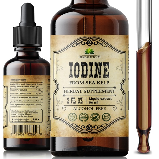 [BRSRMAL6OQJQY2Q7] HERBALICIOUS Iodine Drops – Natural Iodine Liquid from Sea Kelp – Thyroid Supplement for Energy, Digestion & Immune Support – Organic Non-GMO Formula – 2 fl oz