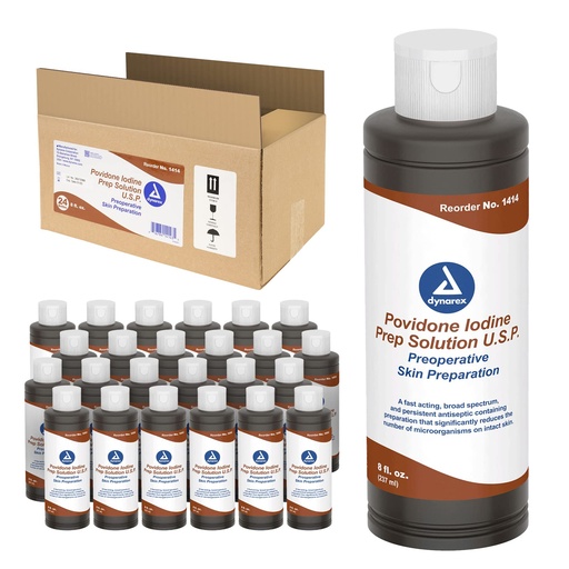 [BRSRMHQBCV6BOELU] Dynarex Povidone-Iodine Prep Solution, Antiseptic Solution for Skin and Mucosa, Ideal for Surgical Site Preparation, Contains Povidone Iodine 10%,1 Case of 24 8 fl. oz. Bottles (Packaging May Vary)