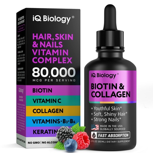 [BRSRAZQ7DN7AIYLJ] Liquid Biotin for Hair Growth, Skin & Nails - 80,000 mcg Hair Vitamins Drops - Extra Strength Biotin 5000mcg, Collagen, Keratin with Hyaluronic Acid - Multivitamin Supplement for Women & Men - 2 fl oz
