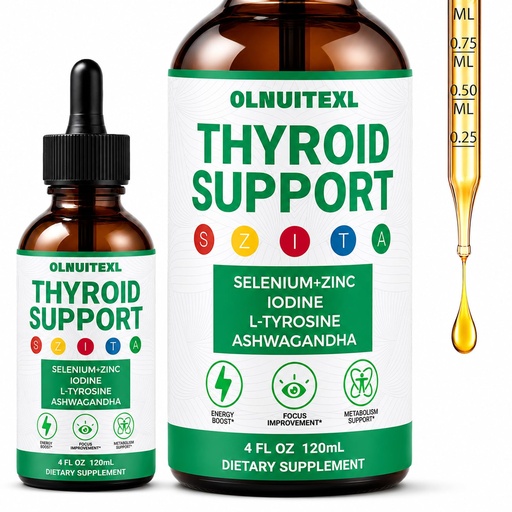 [BRSRGAAYOQBRA2DU] Thyroid Support Liquid Drops for Women & Men, with Iodine, Selenium, Zinc & L-Tyrosine, Easy Daily Liquid Formula for Routine Use, 4 Fl Oz (120 mL)