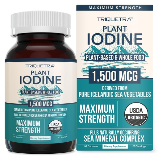 [BRSROFIPO4PRAEYZ] Organic Iodine Supplement – 1,500 mcg Iodine, Max Strength - from Sea Vegetable Complex, Whole Food & Raw Form – Contains Purest Icelandic Sea Kelp, Irish Moss & Bladderwrack (1500 mcg)