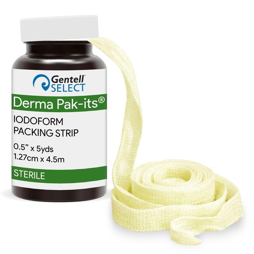 [BRSRGHALOACWOAI3] Pak Its Idoform Gauze Strips, 1 Count - .5" x 5yds of Sterile Cotton Strips with Iodine - Pre Cut Wound Packing Gauze - Good for Absorbing Wound Exudate