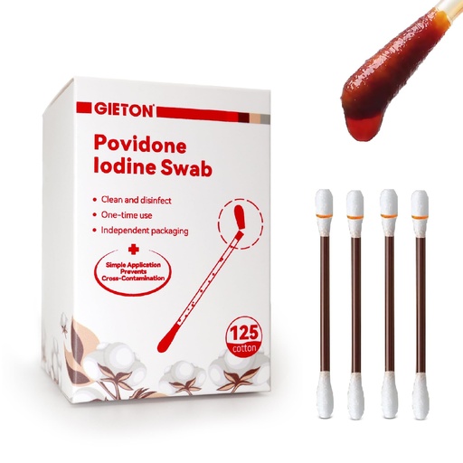 [BRSRGBQLPJ5BQEY2] FSA | HSA Eligibl Povidone Iodine Swabs (125-Count), Iodine Swabsticks，Iodine Cotton swabs, Wound Care, First Aid Kits, Nasal & Ear Gentle Care and Emergency Care for The Whole Family.
