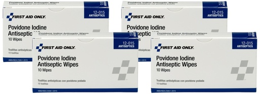 [BRSRAEDRBEMGACD7] First Aid Only 12-015 Antiseptic Povidone PVP Iodine Wipe (Box of 10) (Pack of 4)