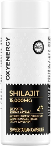 [BRSRAHQHCEFQIDT6] OxyEnergy Shilajit Capsule per Uomini e Donne,Pure Himalayan Shilajit 15.000mg,Supporto Stamina & Immune,60 Capsule Vegetariani