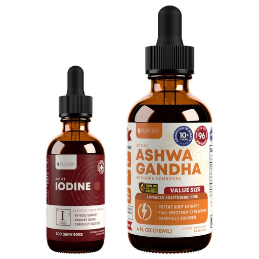 [BRSREAACO5YBOH3G] Rejuvica Health Active Iodine + Active Ashwagandha 4oz Bundle - Energy & Stress Support Bundle - Advanced Liquid Delivery