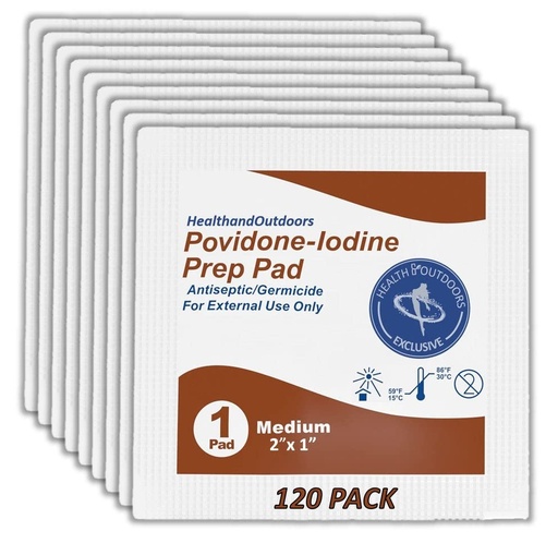[BRSRM2QPDEARGHY3] HAO Povidone-Iodine Prep Pads (120 Count), 10% Solution, Disposable Individually Wrapped Wipes For Wound Care, First Aid