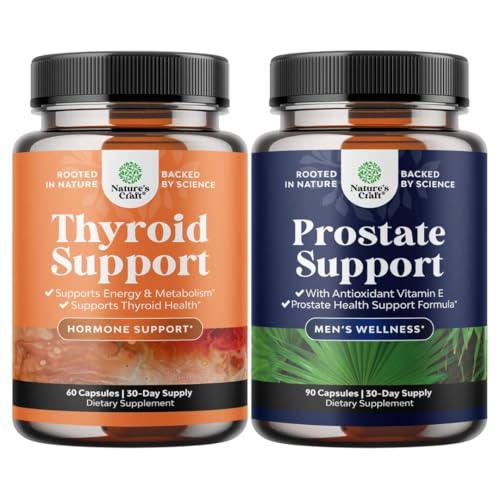 [BRSRECA6PMPGKD3A] Bundle of Herbal Thyroid Support Complex - Potent Kelp Iodine with L Tyrosine Bladderwrack Selenium Ashwagandha and Herbal Prostate Supplement for Men - Saw Palmetto Extract Beta Sitosterol Green Tea