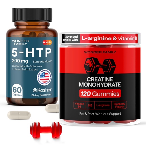 [BRSREYY7OJYBUGY2] Better Fitness Bundle - 5-HTP Supplement for Energy, Creatine Monohydrate Gummies 5g for Muscle & Strength - 120 Creatine Chewables, 60 5HTP 200mg Capsules