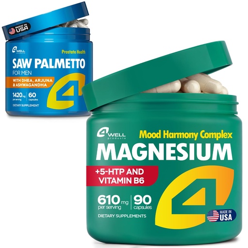 [BRSRGBQHOANBM2A2] 4Well Products Saw Palmetto for Men, 60 Capsules + Magnesium Complex, 90 Capsules