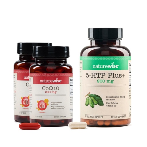 [BRSREFABBUJQ4EYZ] NatureWise (Pack of 2) CoQ10 200mg - High Potency Ubiquinone, Non-GMO - 30 Softgels[30-Day Supply] + [1] 5-HTP 200mg + Vitamin B6 - Non-GMO, Vegan - 60 Capsules[60-Day Supply]