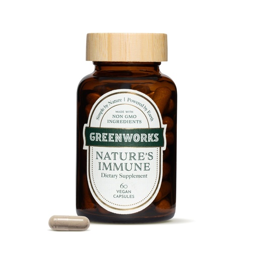 [BRSRMFLYBZYWOGQ6] Greenworks Nature's Immune Organic Immune Support Supplement for Adults | Daily Elderberry, Echinacea, Turmeric, Ginger & Mushroom Blend with Turkey Tail, Reishi, Maitake | Vegan, Non-GMO, 60 Capsules