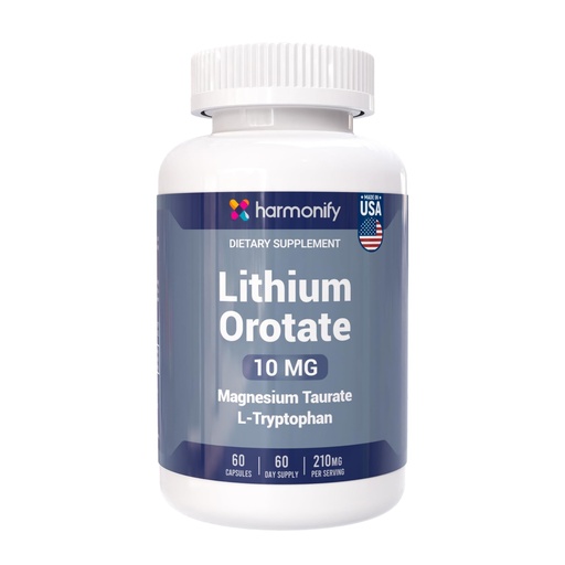[BRSROBIZOQPGYGQU] Lithium Orotate 10mg with Magnesium Taurate & L-Tryptophan Non-GMO, Gluten-Free, Vegan Friendly Supplement for Wellness Support 60 Capsules