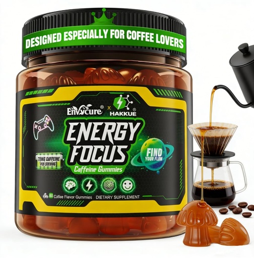 [BRSREHD5OUJQ4FY3] Energy & Focus Caffeine Gummies, Hakkue® Brain-Fuels Supplement with 5-HTP, L-Tryptophan, Magnesium & Vitamins B6, B12, D. Coffee Flavor, Crash-Free for Work, Study & Daily Productivity, 60 Counts