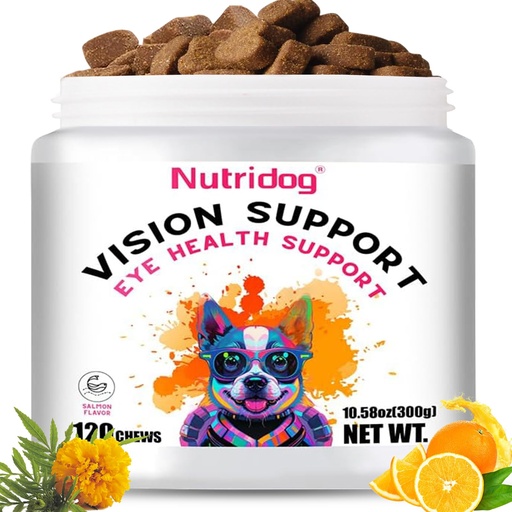 [BRSRE2T6CB7QK3DB] Eye Supplements for Dogs - Vision Support Soft Chews with Lutein, DHA & Vitamin C | 120ct Salmon Flavor Tear Stain Chews | Cataract & Dry Eye Relief Supplement (120 Ct, Salmon)
