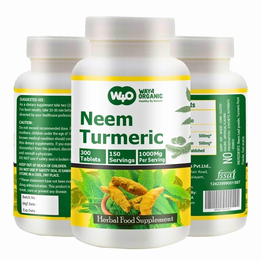 [BRSRAYIOOIMAAH3V] Neem Turmeric Capsules(Tablets) - High-Potency Azadirachta Indica Tablets, Neem Leaves and Turmeric in Equal Ratio - 300 Tablets, 150 Serving, 1000 Mg. Pack of 1.