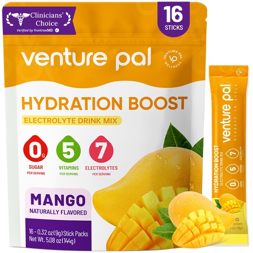 [BRSRAGQ5BFYQIGTG] Venture Pal Sugar Free Electrolyte Powder Packets - Liquid Daily IV Hydration Packets | Electrolytes Drink Mix with 5 Vitamins & 7 Electrolytes | Keto Friendly | Non-GMO | Certified Vegan | 16 Sticks